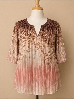 Cato Brown Pink Ombré Pleated Blouse Size M Elegant Textured Top